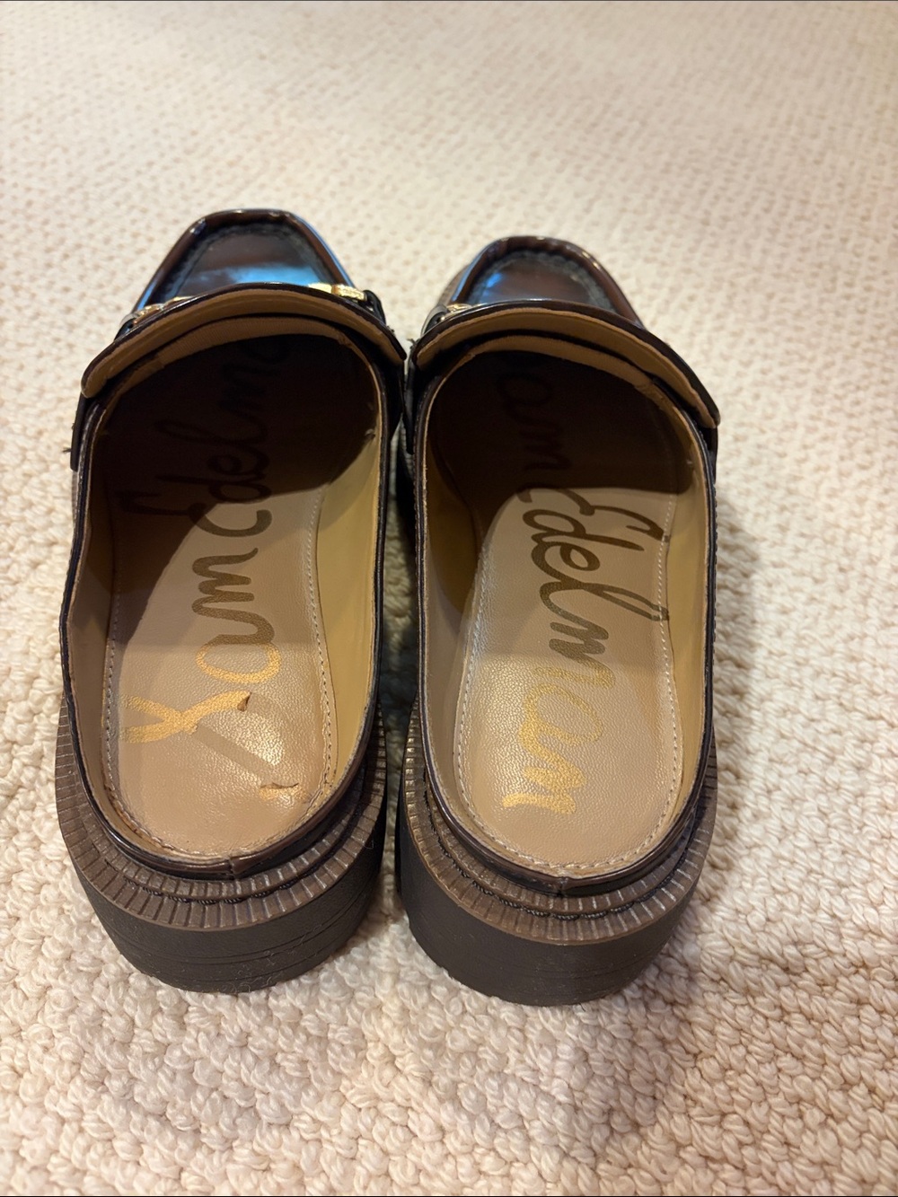 Ladies Brown Faux Leather Mule Loafers - Classic Slip-On - Picture 4 of 4